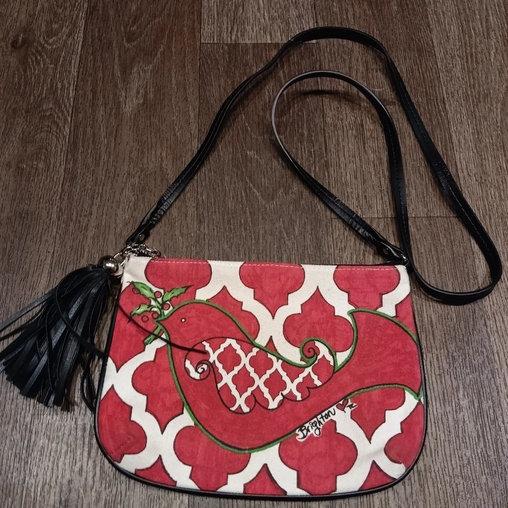 BRIGHTON Love Dove Pouch Crossbody Purse Bag Tassel Canvas Tom Clancy